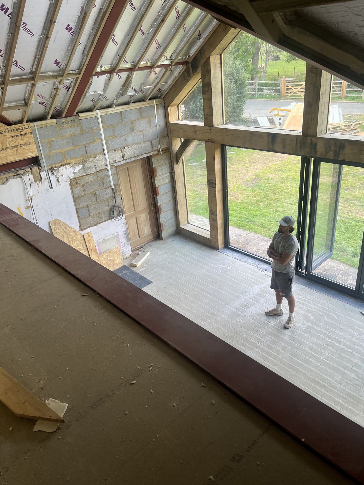 Large vaulted extension with a glazed gable, seen from the mezzanine